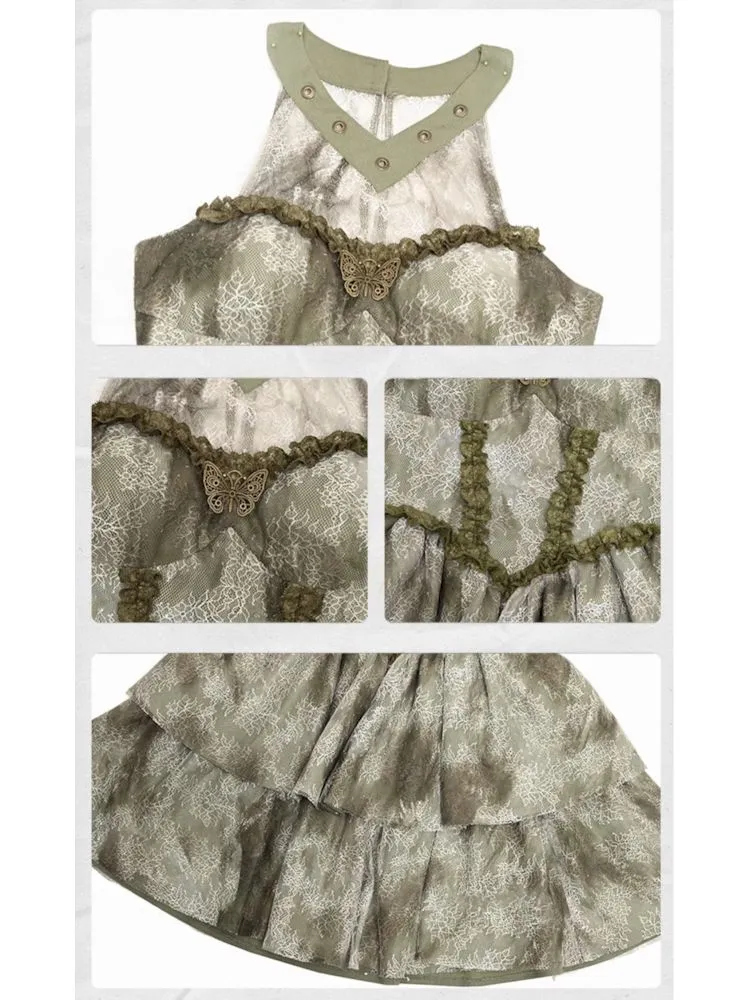 Tie-Dye Printed Lace Neck Cake Dress【s0000007671】