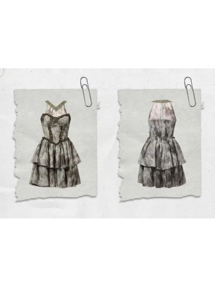 Tie-Dye Printed Lace Neck Cake Dress【s0000007671】