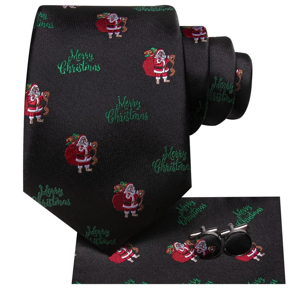 Ties2you Black Red Christmas Santa Claus Necktie Square Cufflinks Set