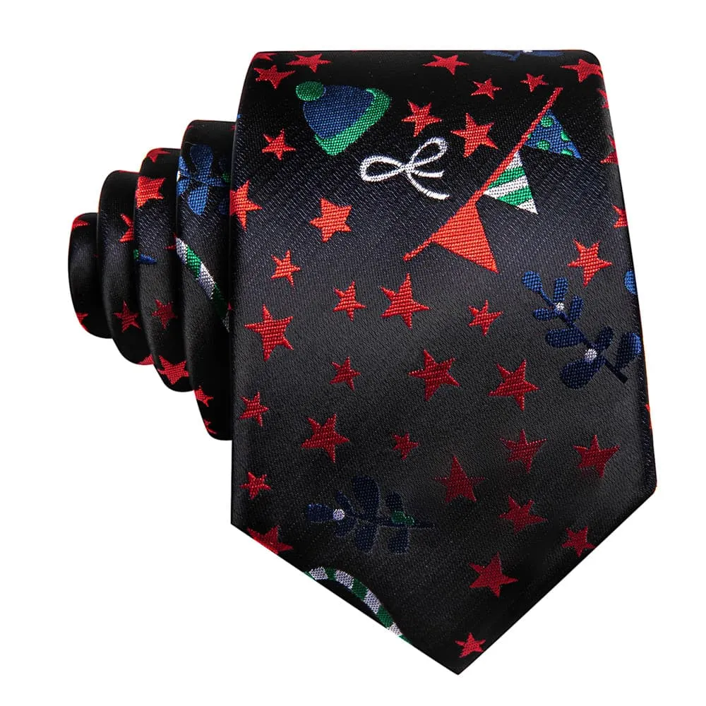 Ties2you Black Red Christmas Star Lights Men's Tie Pocket Square Cufflinks Set