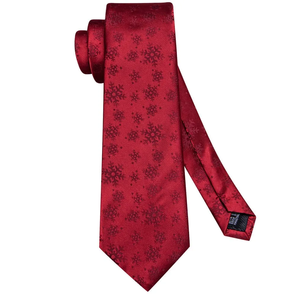 Ties2you Red Christmas Snowflake Necktie Pocket Square Cufflinks Set