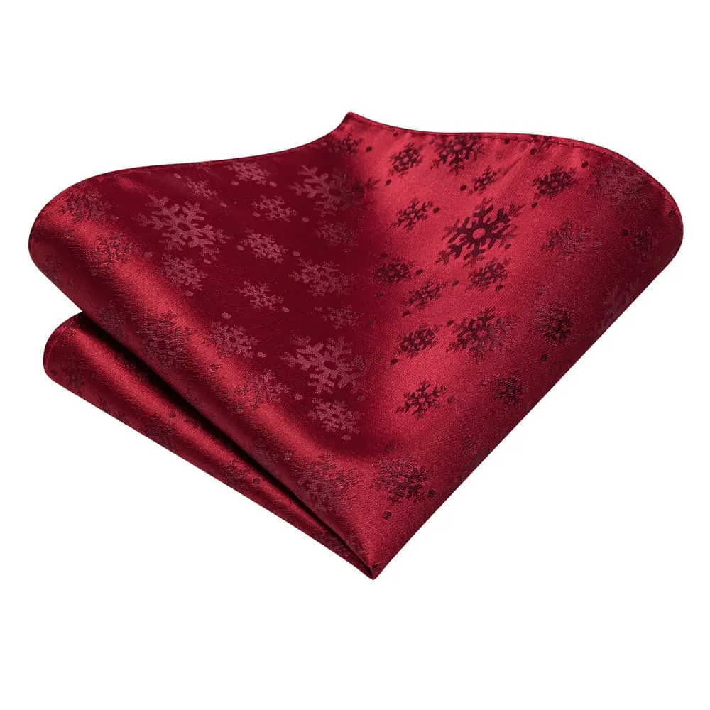 Ties2you Red Christmas Snowflake Necktie Pocket Square Cufflinks Set