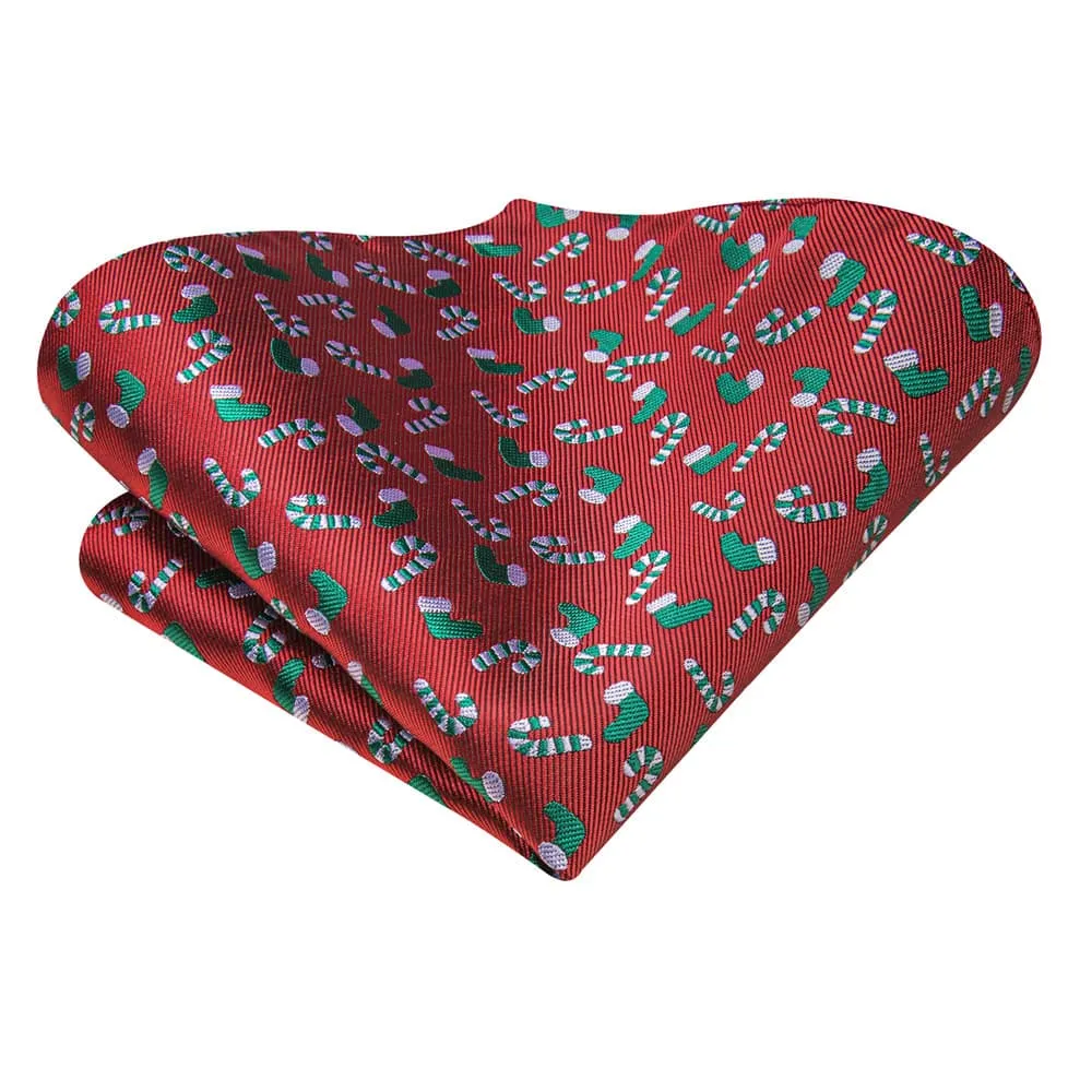 Ties2you Red Green Christmas Candy Cane Necktie Square Cufflinks Set