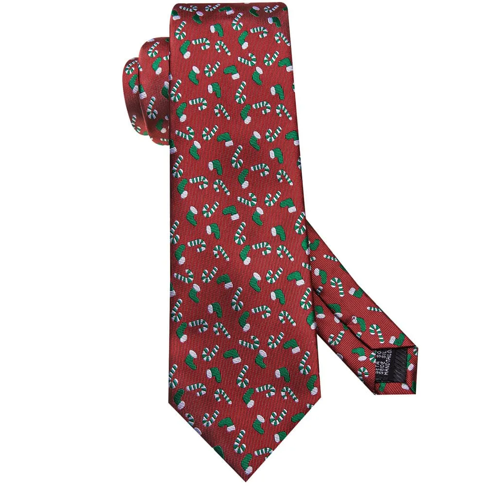 Ties2you Red Green Christmas Candy Cane Necktie Square Cufflinks Set