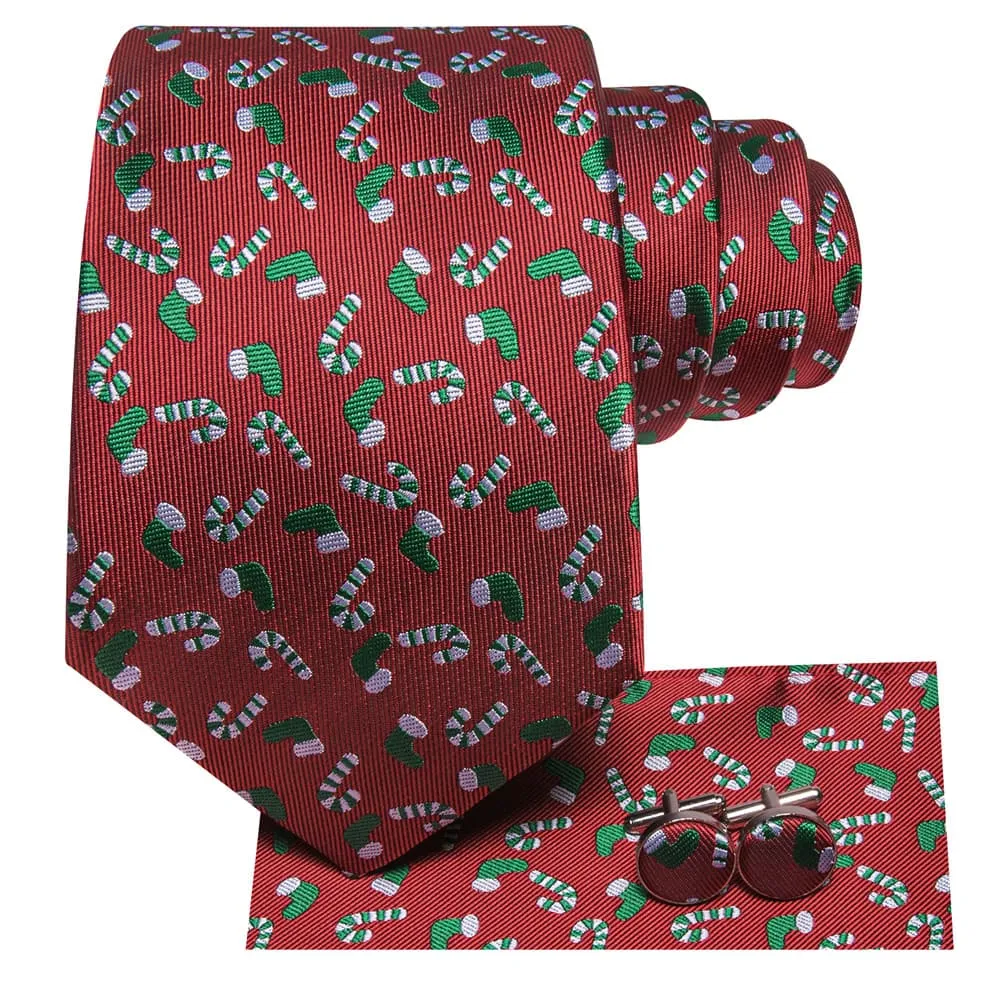 Ties2you Red Green Christmas Candy Cane Necktie Square Cufflinks Set