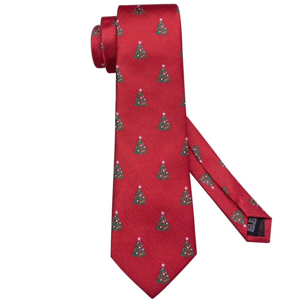 Ties2you Red Green Christmas Tree Necktie Square Cufflinks Set