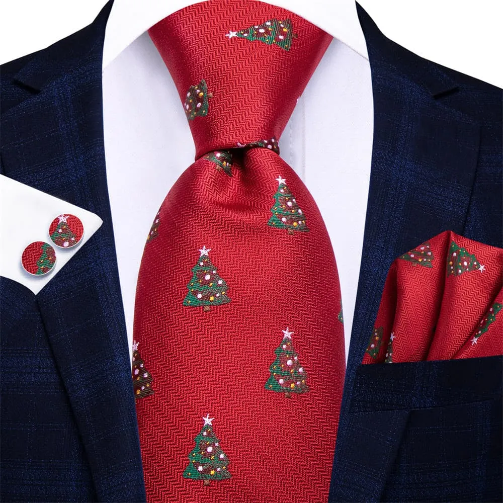 Ties2you Red Green Christmas Tree Necktie Square Cufflinks Set
