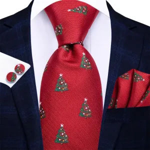 Ties2you Red Green Christmas Tree Necktie Square Cufflinks Set
