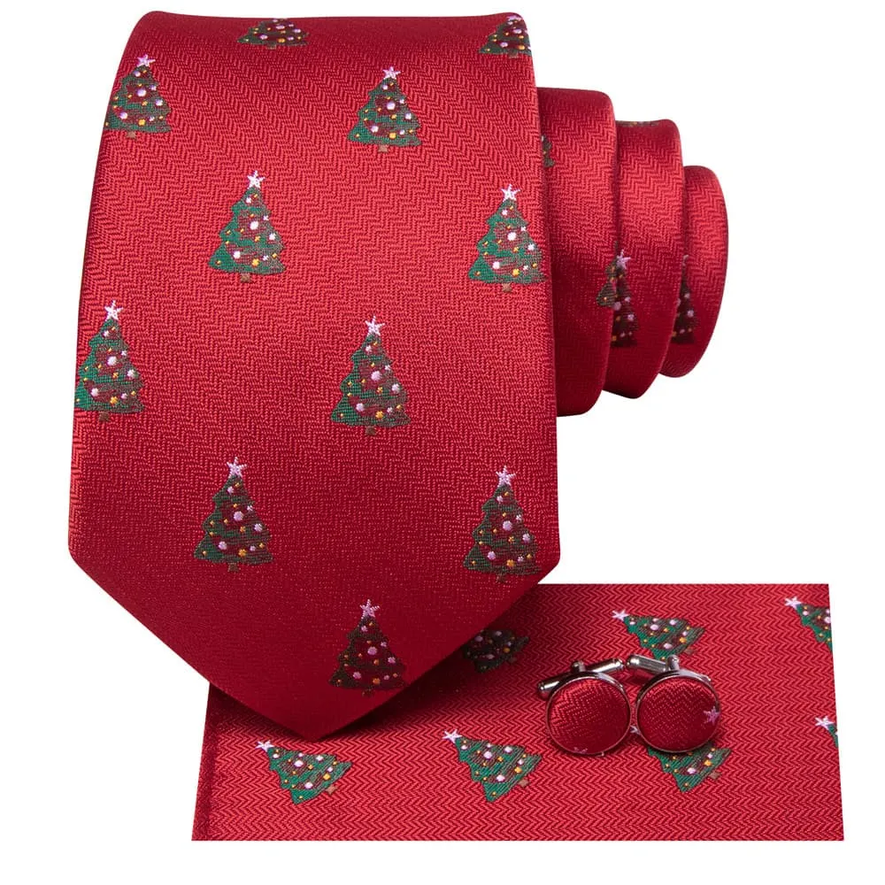 Ties2you Red Green Christmas Tree Necktie Square Cufflinks Set