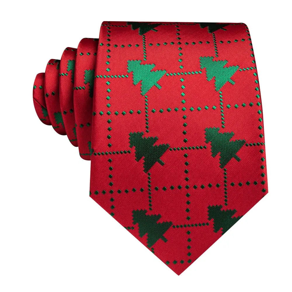 Ties2you Red Green Plaid Christmas Tree Men's Tie Pocket Square Cufflinks Set