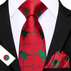Ties2you Red Green Plaid Christmas Tree Men's Tie Pocket Square Cufflinks Set