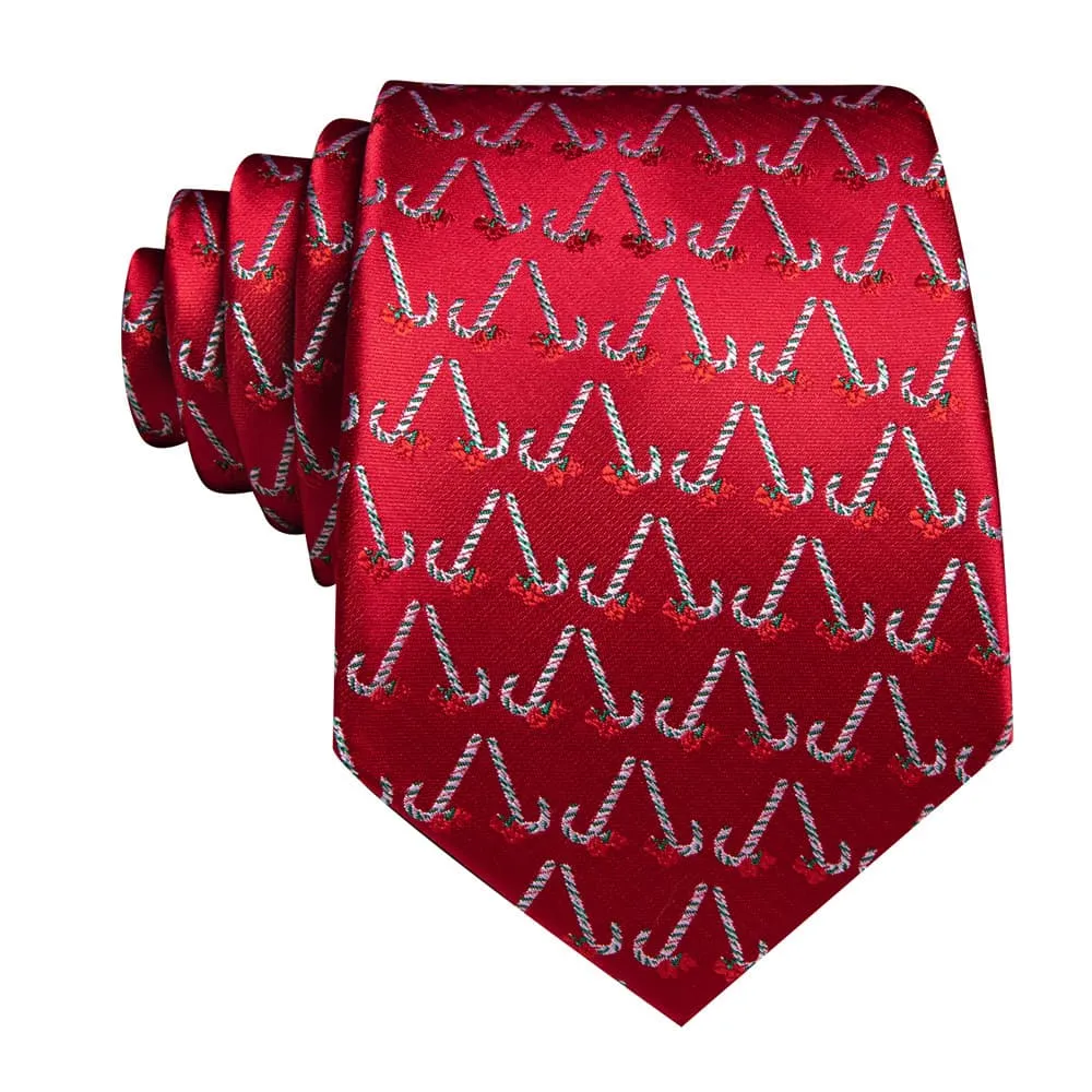 Ties2you Red White Christmas Candy Cane Necktie Pocket Square Cufflinks Set