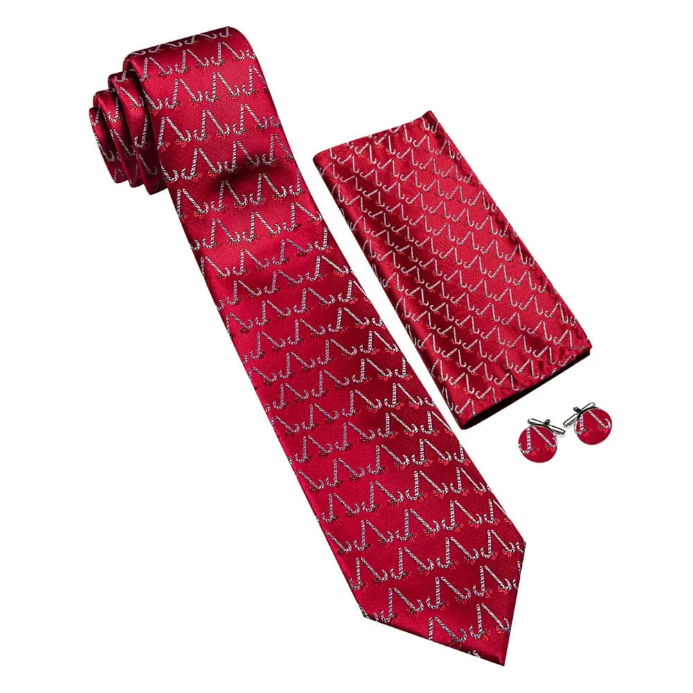 Ties2you Red White Christmas Candy Cane Necktie Pocket Square Cufflinks Set