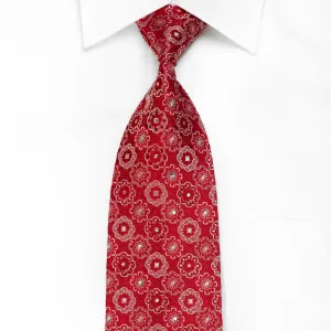 Tino Cosma Mens Crystal Silk Tie Medallions On Red Sparkling With Rhinestones