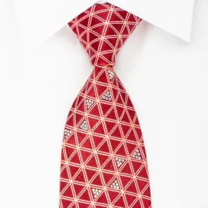 TLS Rhinestone Silk Necktie Trellis On Red With Silver Sparkles