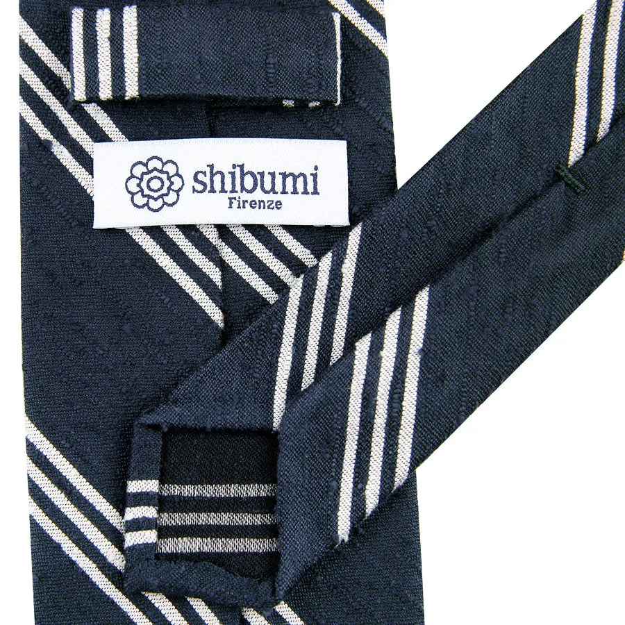 Triple Bar Shantung Silk Tie - Navy - Hand-Rolled