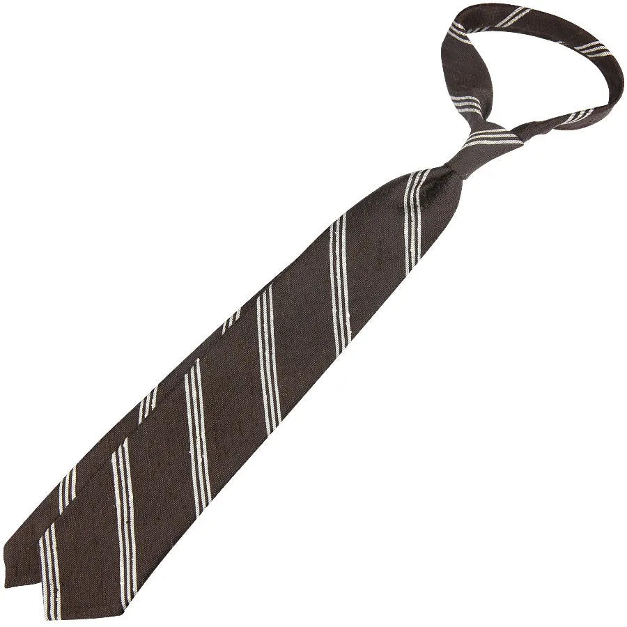 Triple Bar Soft Shantung Silk Tie - Espresso - Hand-Rolled