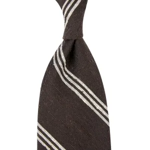 Triple Bar Soft Shantung Silk Tie - Espresso - Hand-Rolled
