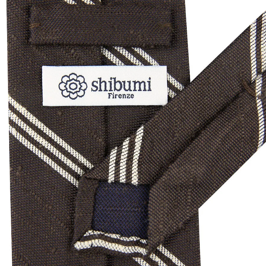 Triple Bar Soft Shantung Silk Tie - Espresso - Hand-Rolled