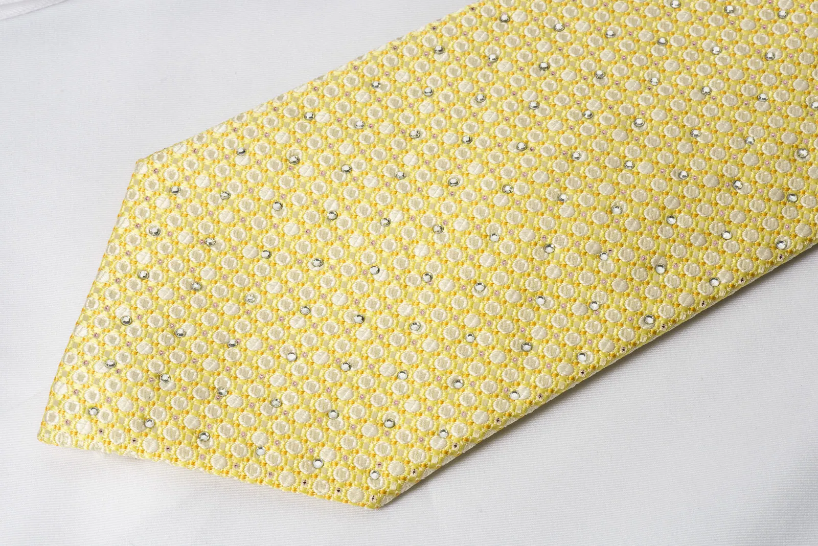 Valentino Rich Silk Rhinestone Necktie Yellow Foulard With Copper Sparkles