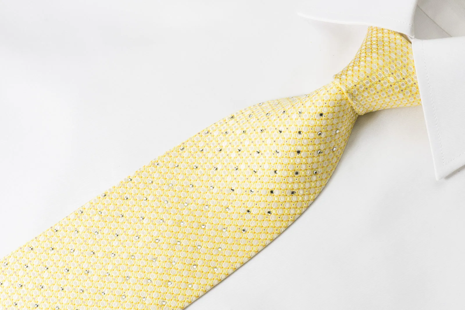 Valentino Rich Silk Rhinestone Necktie Yellow Foulard With Copper Sparkles