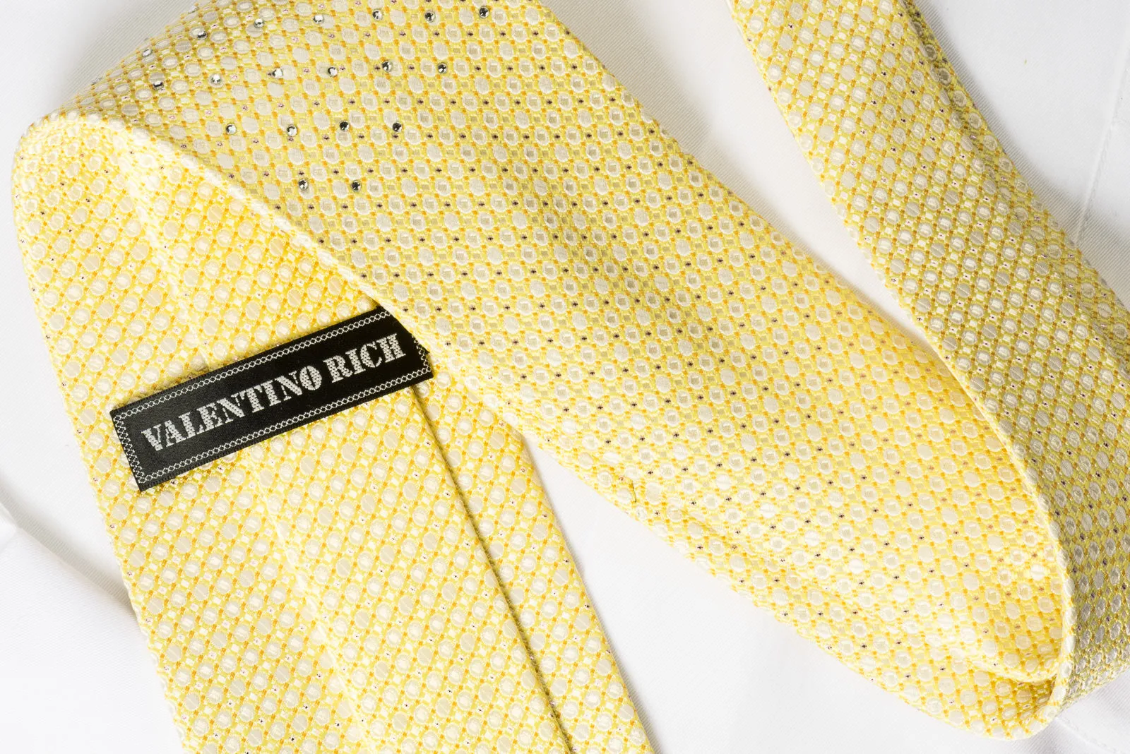 Valentino Rich Silk Rhinestone Necktie Yellow Foulard With Copper Sparkles