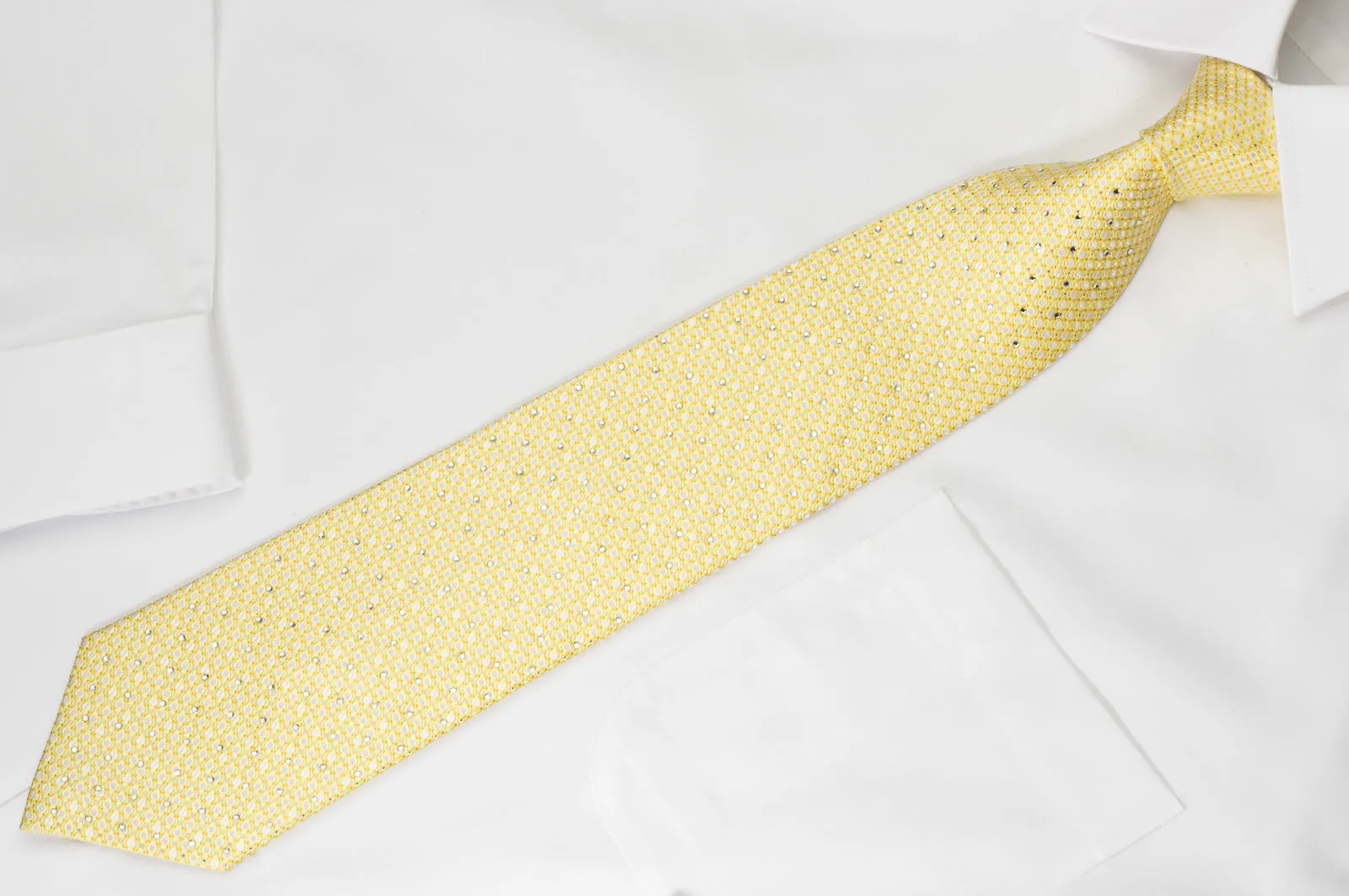Valentino Rich Silk Rhinestone Necktie Yellow Foulard With Copper Sparkles