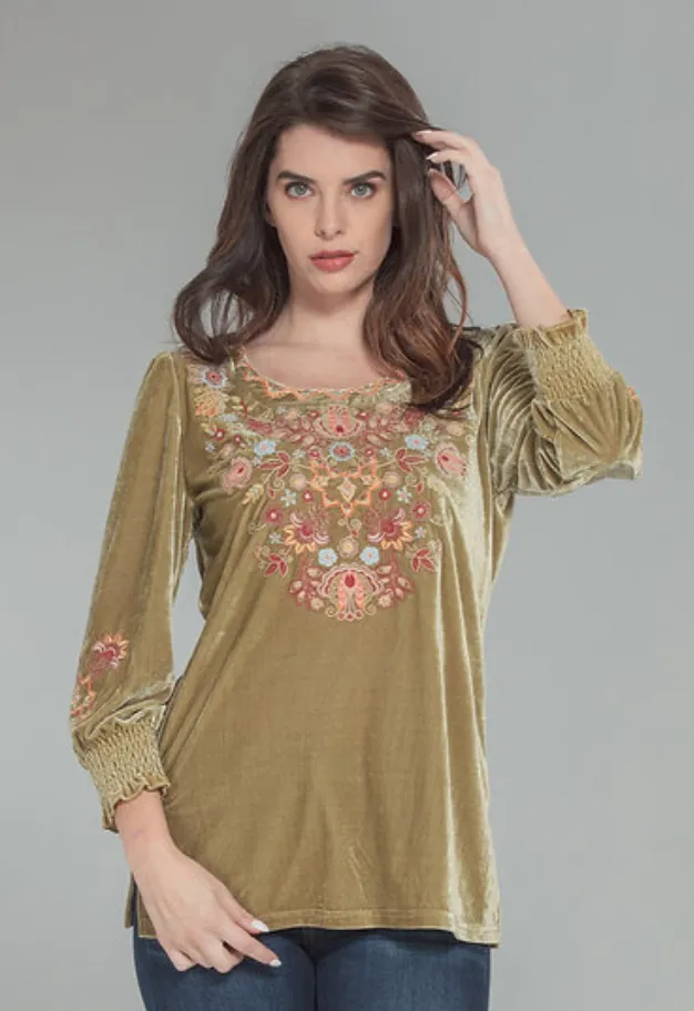 Velvet Embroidered Blouse