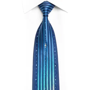 Vertical Striped On Blue Rhinestone Tie With Silver Sparkles