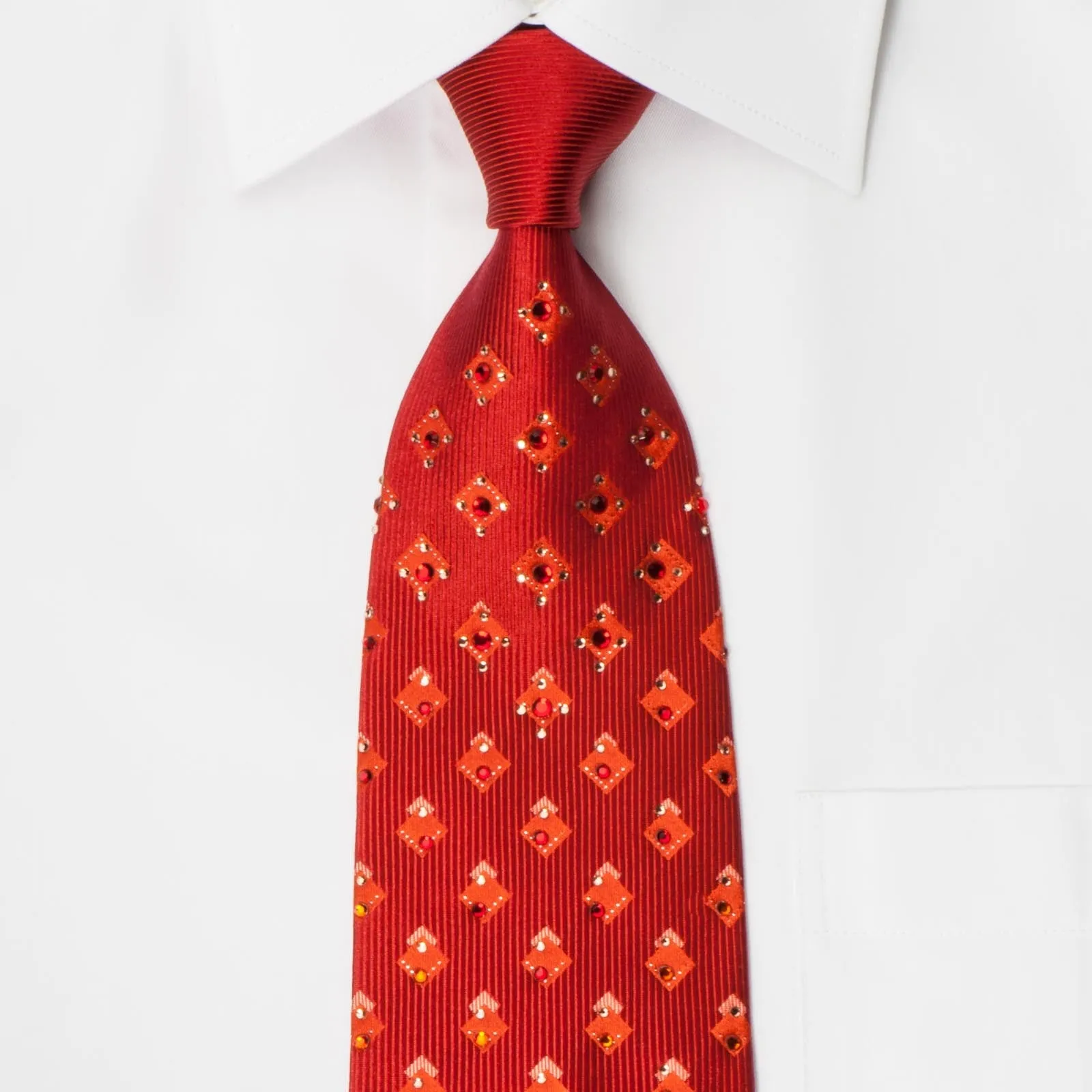 Vito Rufolo Mens Rhinestone Silk Necktie Geometric Design On Copper Red