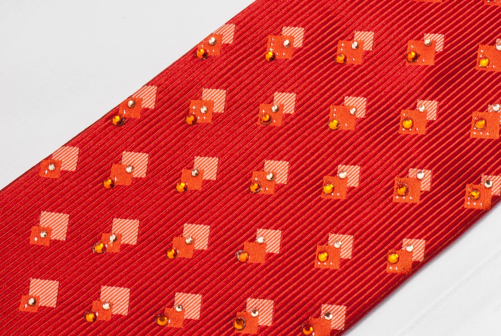 Vito Rufolo Mens Rhinestone Silk Necktie Geometric Design On Copper Red
