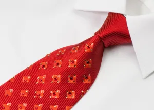 Vito Rufolo Mens Rhinestone Silk Necktie Geometric Design On Copper Red