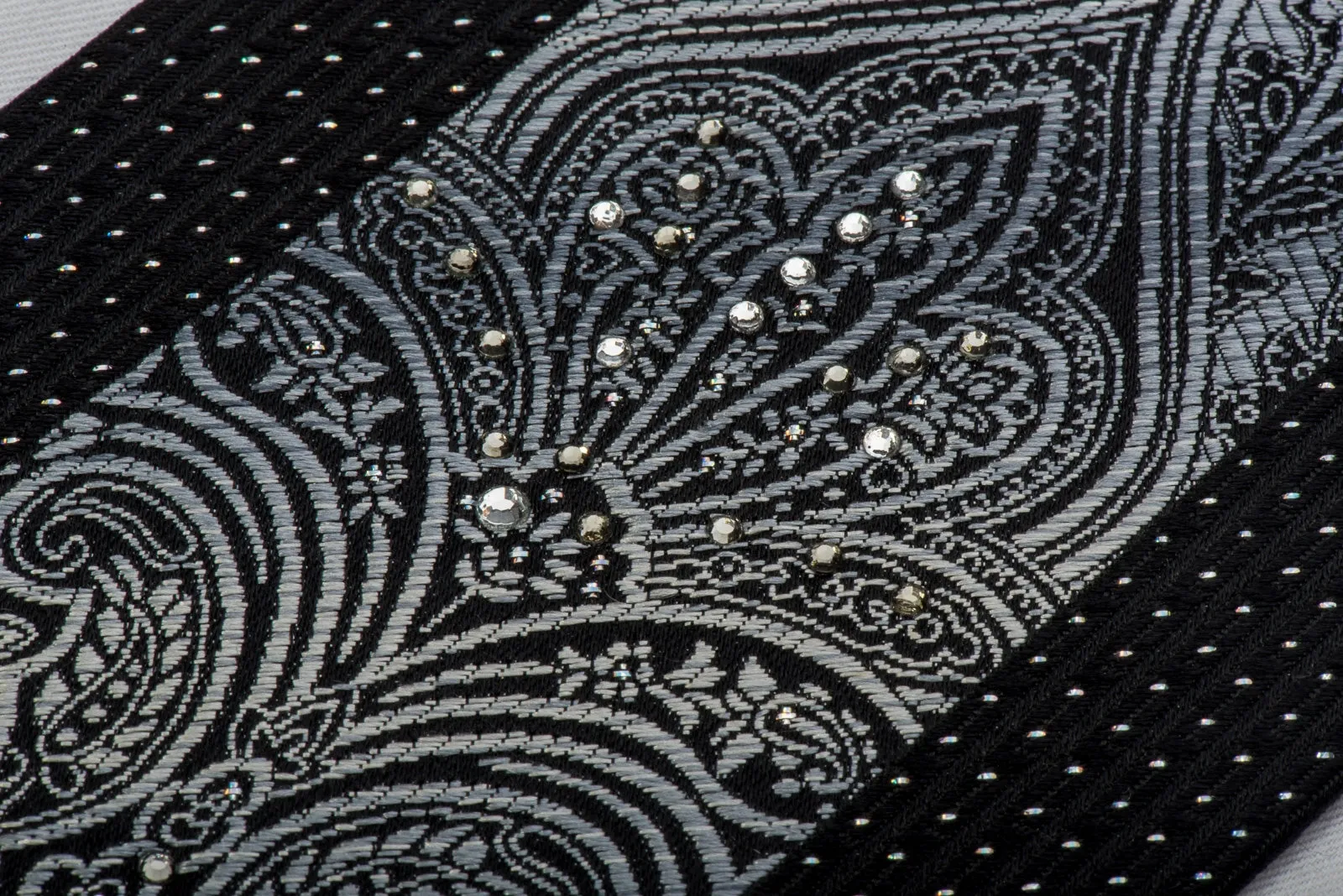Vito Rufolo Rhinestone Silk Necktie Silver Damask On Black With Sparkles