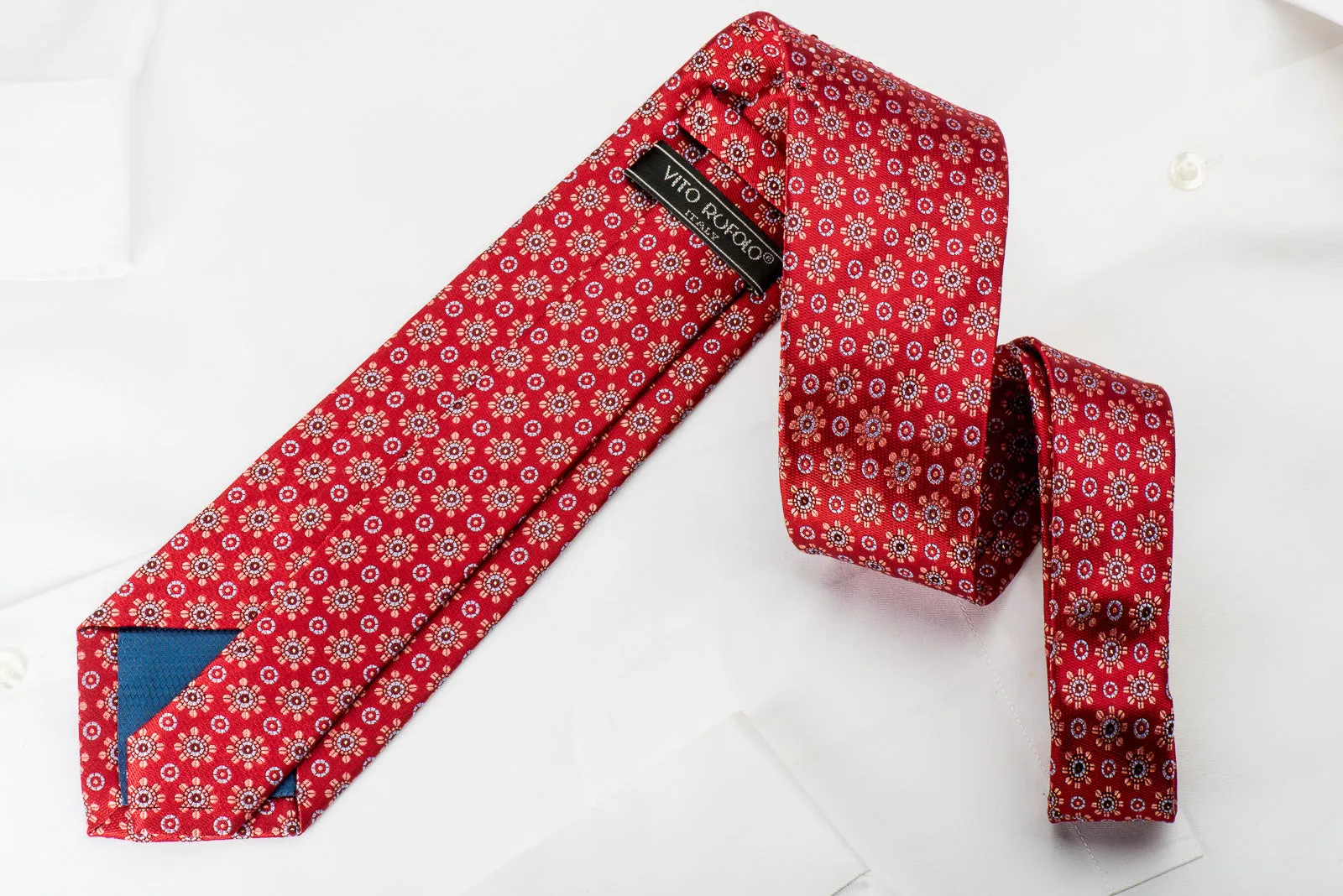 Vito Rufolo Rhinestone Silk Tie Foulard On Red With Silver Sparkles