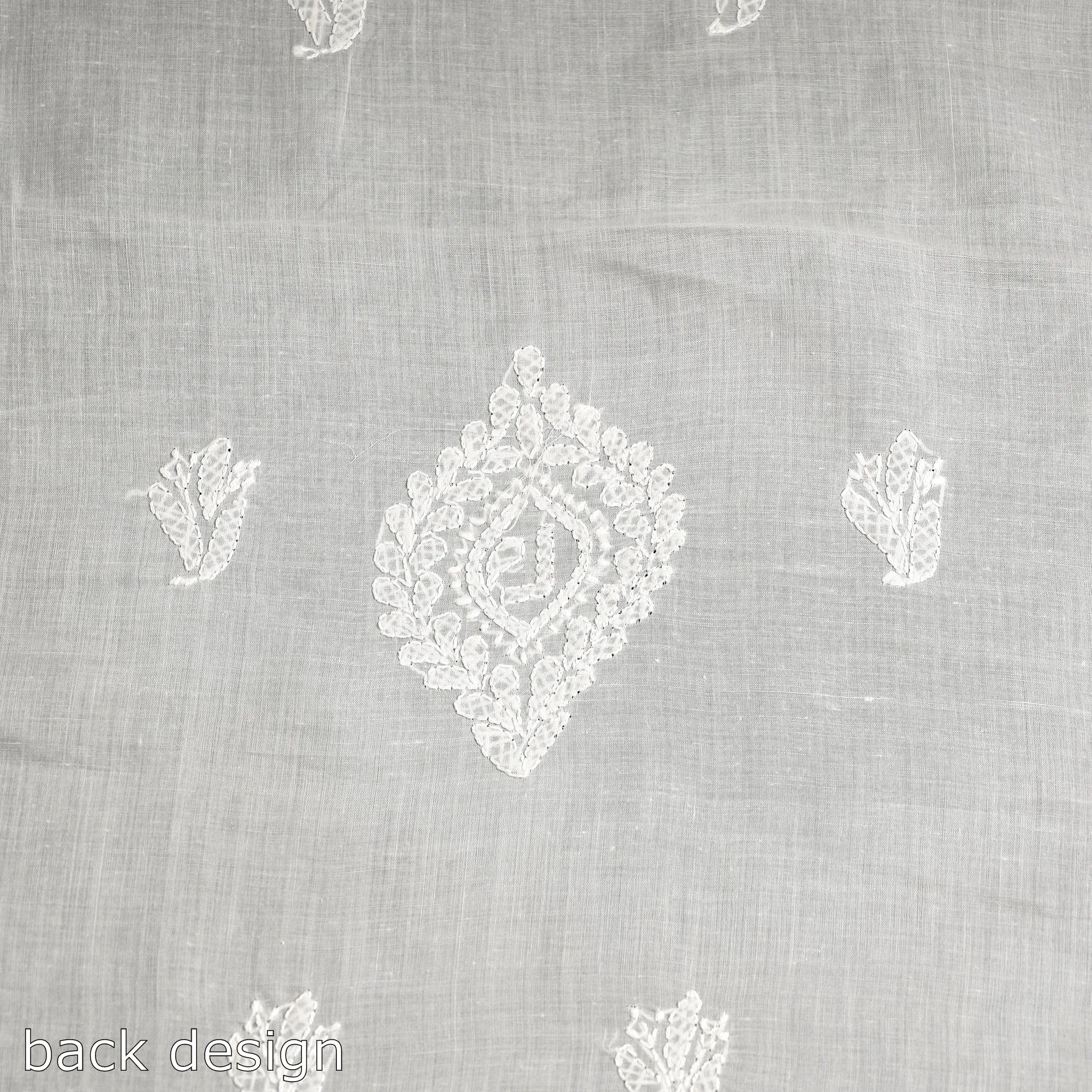 White - Lucknow Chikankari with Parsi Style Embroidered Cotton Kurta Material - 2.9 Meter