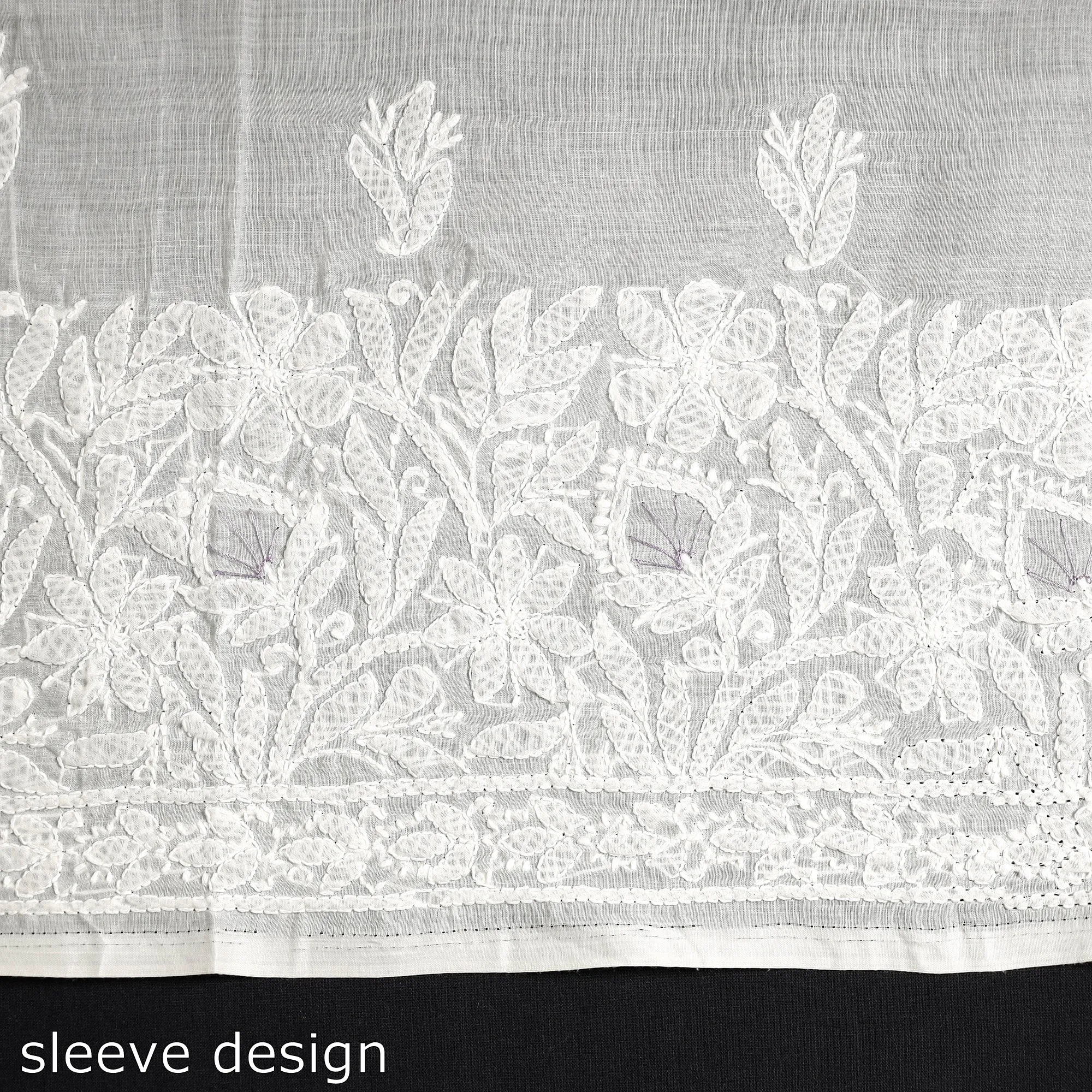 White - Lucknow Chikankari with Parsi Style Embroidered Cotton Kurta Material - 2.9 Meter