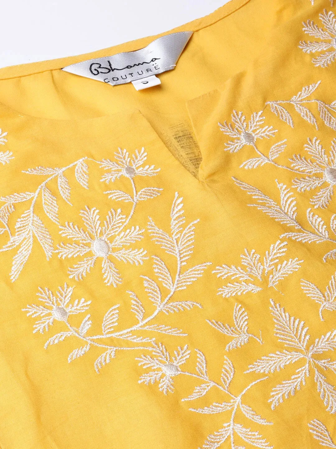 Women'S Yellow Yoke Design Kurta With Palazzos