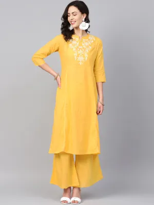 Women'S Yellow Yoke Design Kurta With Palazzos