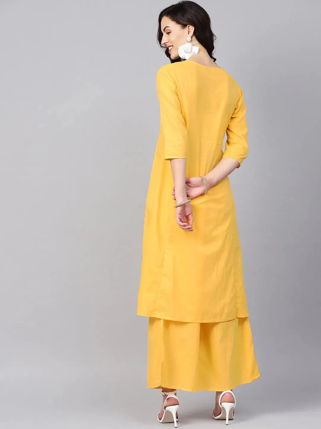 Women'S Yellow Yoke Design Kurta With Palazzos