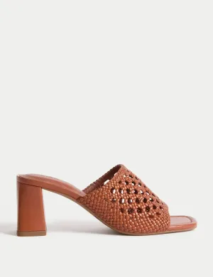 Woven Block Heel Open Toe Mules