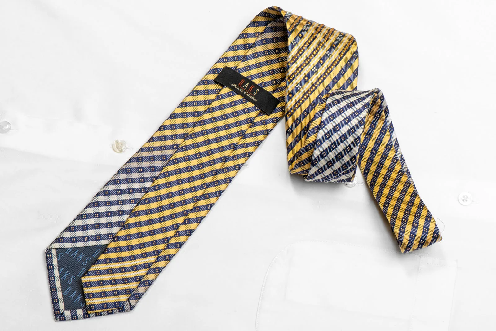 Yellow Blue Silver Plaid Rhinestone Necktie With Silver Sparkles