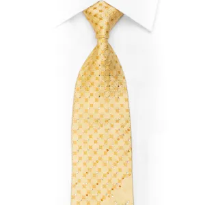 Yellow Rhinestone Silk Necktie Geometric Floral On Yellow With Gold Sparkles